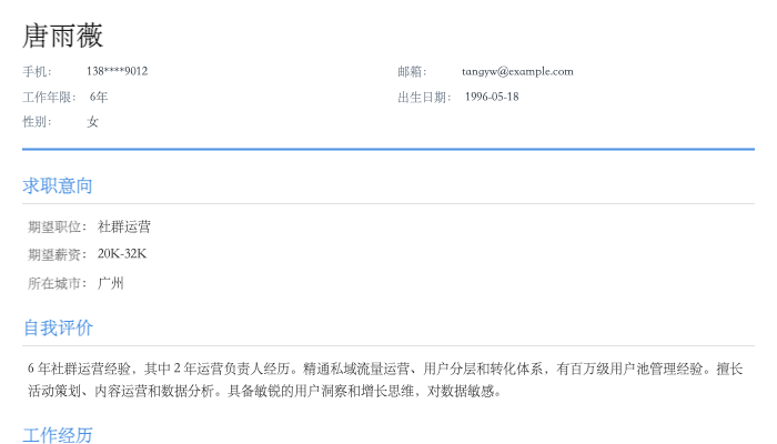 社群运营简历示例