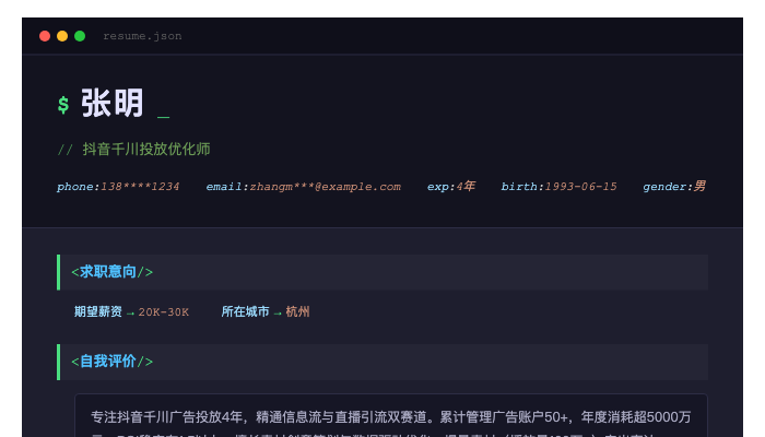 抖音千川投放优化师简历示例