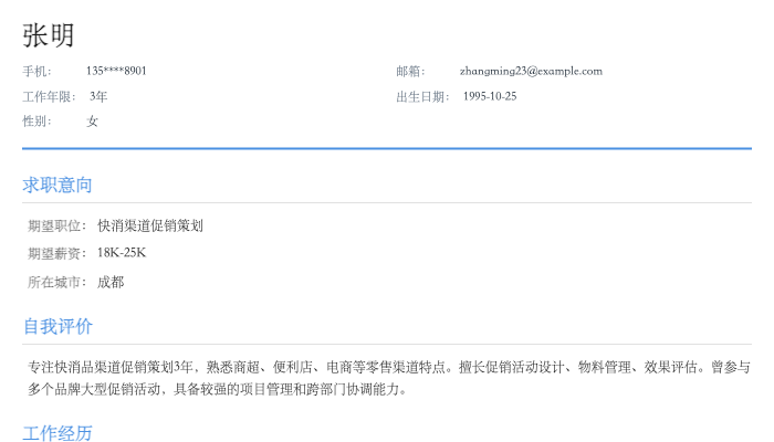 快消渠道促销策划简历示例