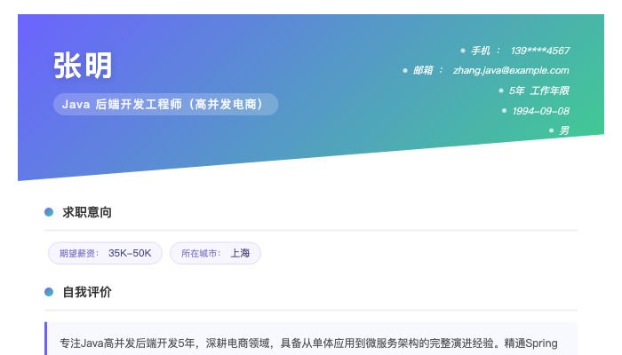 Java 后端开发工程师（高并发电商）简历示例
