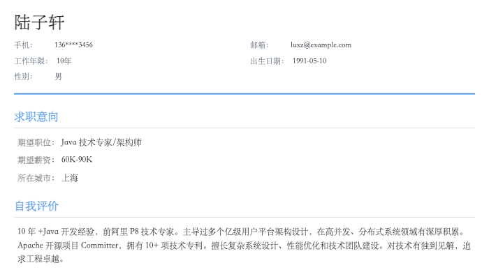 Java 开发工程师简历示例