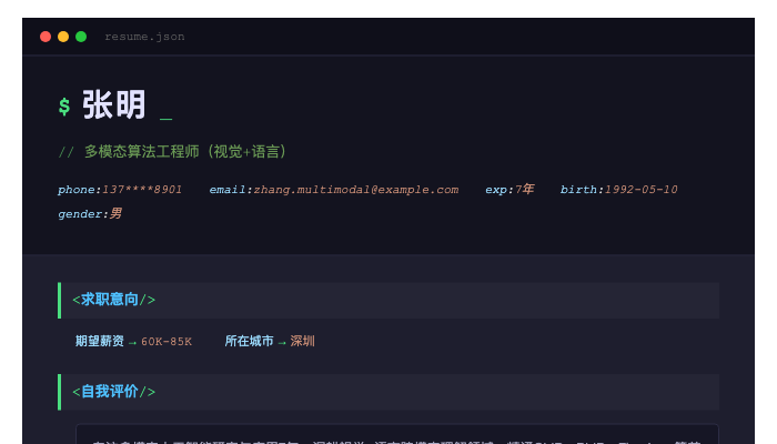 多模态算法工程师(视觉+语言)简历示例