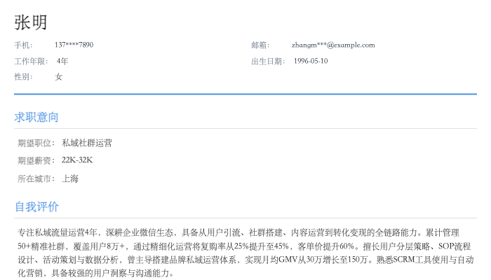 私域社群运营简历示例