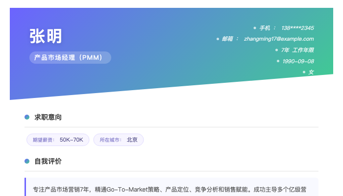 产品市场经理（PMM）简历示例