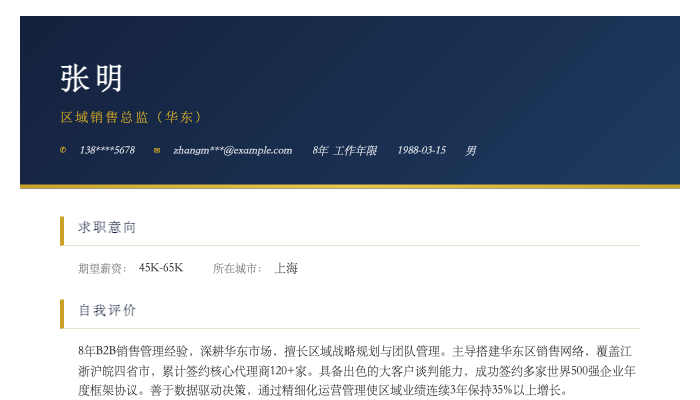 区域销售总监（华东）简历示例